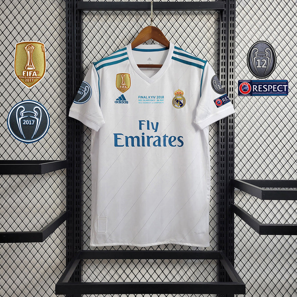 Camiseta Real Madrid 17/18 Casa (Todos os Patches) - (Retro)