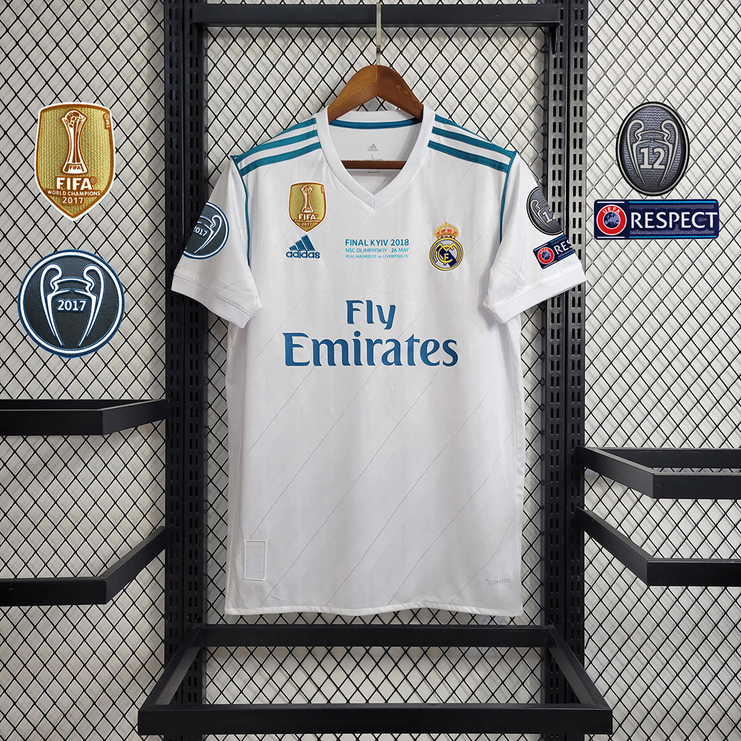 Camiseta Real Madrid 17/18 Casa (Todos os Patches) - (Retro)