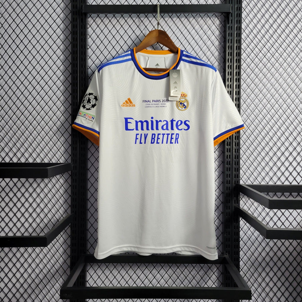 Camiseta Real Madrid 21/22 Casa (Final Champions League) (Com Patches) - (Retro)
